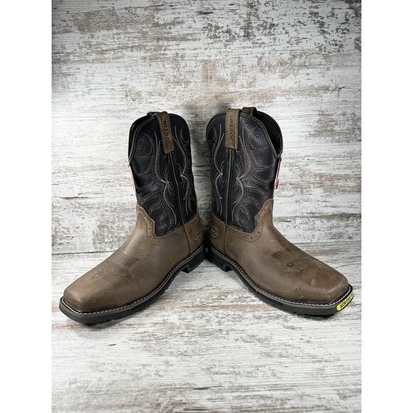 NEW Men\'s Justin Waxy Brown Water Buffalo Waterproof Steel Toe Boots Sz 8.5D